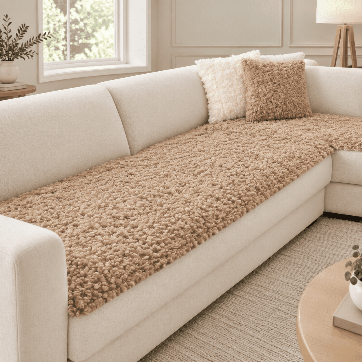 Light Brown 27.6″ × 82.6″ Fuzzy Teddy Fleece Pet Sofa Protector Washable Non-Slip Cover