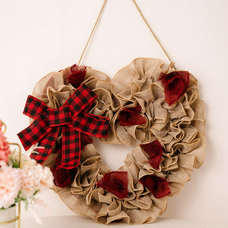 14 Inch Valentines Day Wreath Decorations, Burlap Heart Shaped Wreath with  Buffalo Plaid Bows for Front Door Farmhouse Valentine's Day Decorations  Party Supplies 