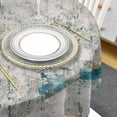 thumbnail image 4 of Teal Grey Yellow Round Tablecloth 60 Inch - Waterproof Fabric Table Cloth Protector, Vintage Modern Abstract Art Tablecloths Washable Table Cover for Kitchen Banquet Coffee Table Party, 4 of 6