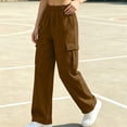 thumbnail image 6 of Naotn Straight Leg Sweatpants for Women Fall Casual Elastic Waist Sweat Pants Running Hiking Travel Pants with Cargo Pockets Brown XL, 6 of 9