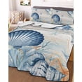 thumbnail image 3 of Quilts Queen Size Bedding Set, Navy Blue Shell Coastal Lightweight Quilted Comforter, Starfish Coral Summer Beach Ocean Soft Reversible Bedspread Coverlet with Pillow Covers for All Season, 90" x 96", 3 of 7