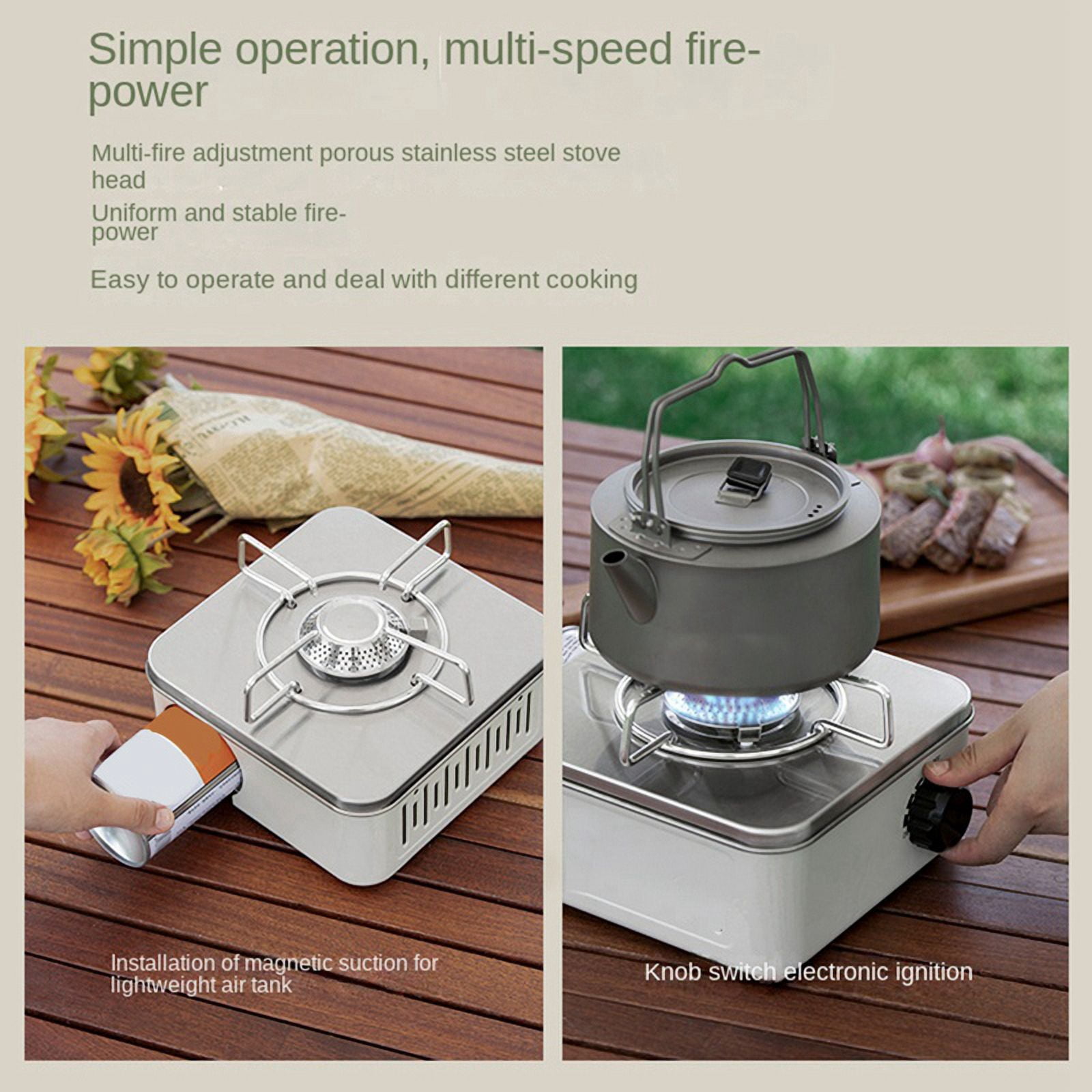 Outdoor Camping Cooking Gas Stove Strong Trips Burner Grill Super Light Travel Supplies Cooking Utensils-Khaki,1 x Camping Gas Stove 1 x Storage Bag,Khaki