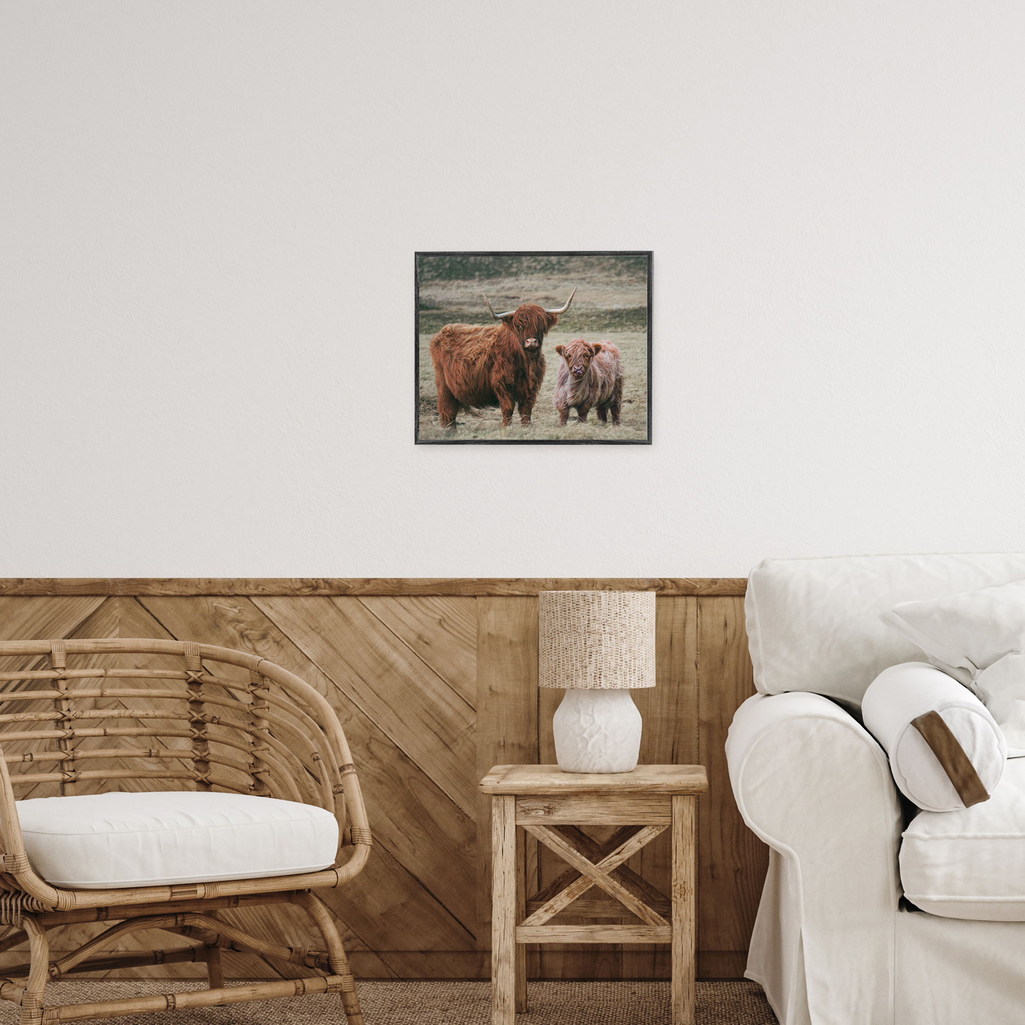 Mom & Baby Cow Gray Framed Giclee Art, design by Lettered and Lined