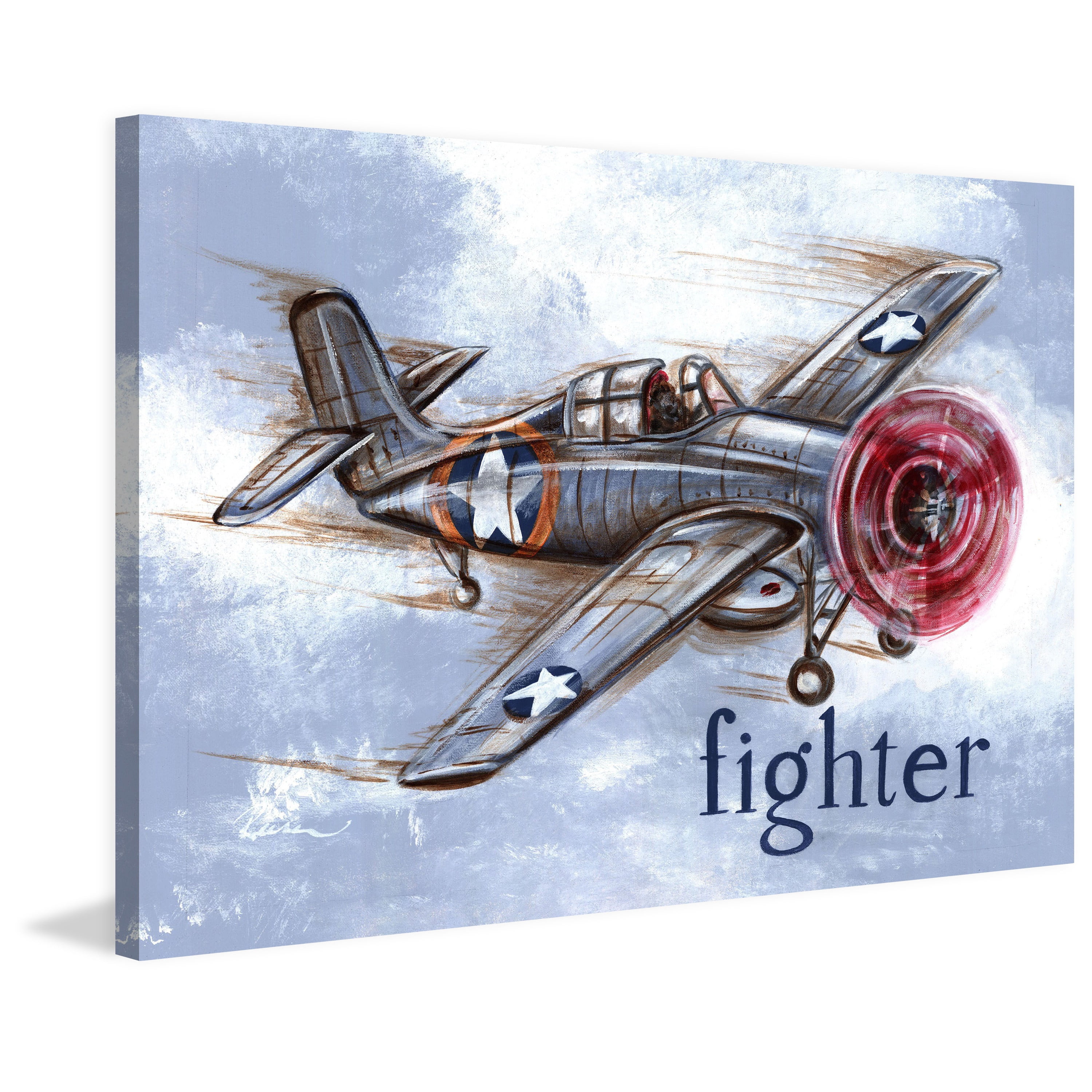 Marmont Hill "Fighter Plane" by Reesa Qualia Painting Print on Wrapped Canvas