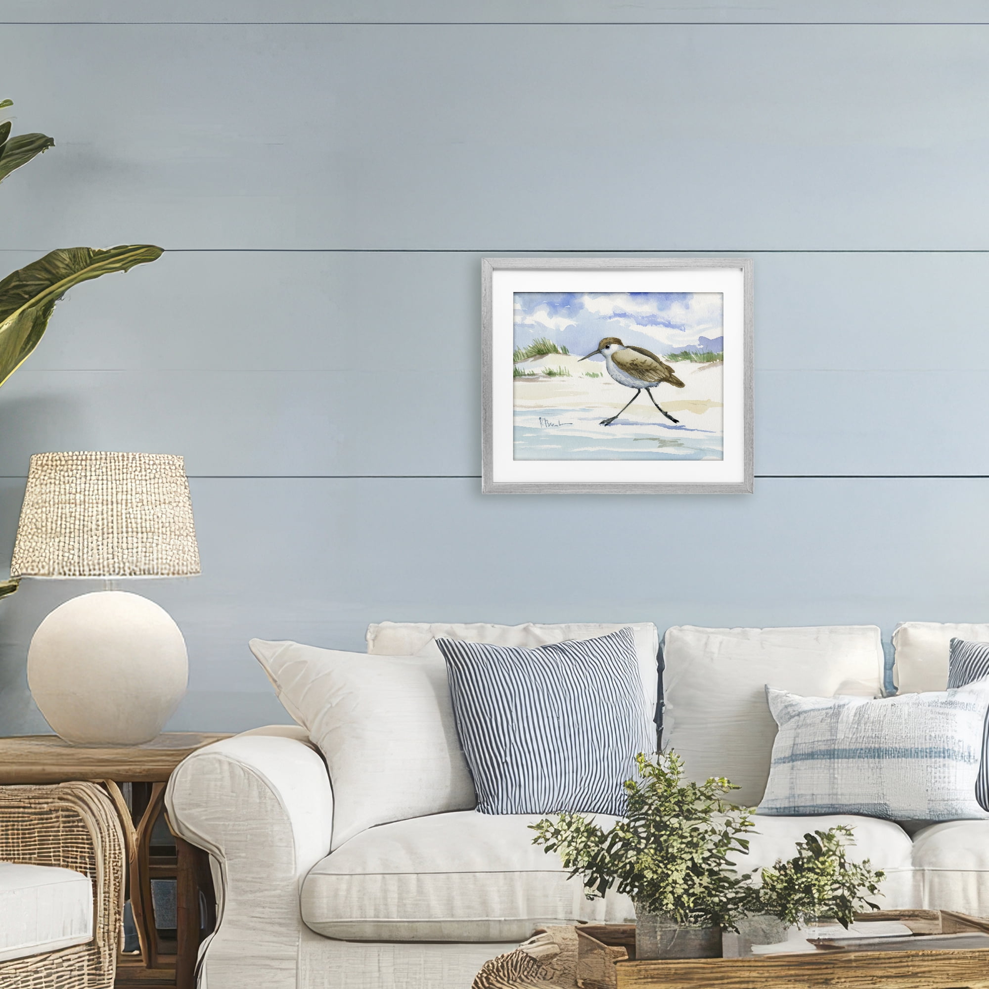 Stupell Industries Inlet Beach Sandpiper Running Gray Framed Print Under Glass, design by Paul Brent