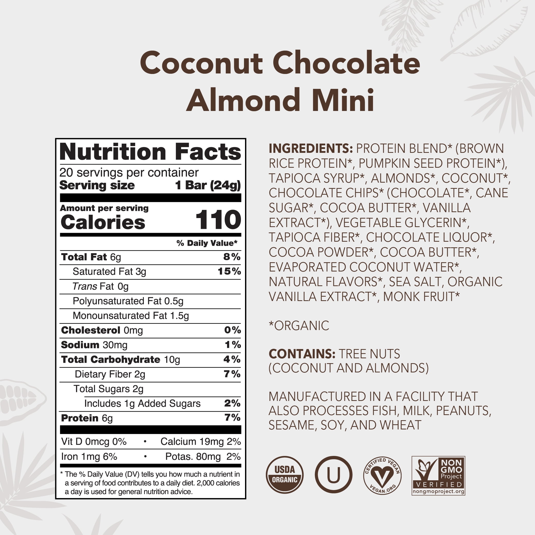 ALOHA, Plant Based Protein Mini Bars, Coconut Chocolate Almond (Pack of 20)