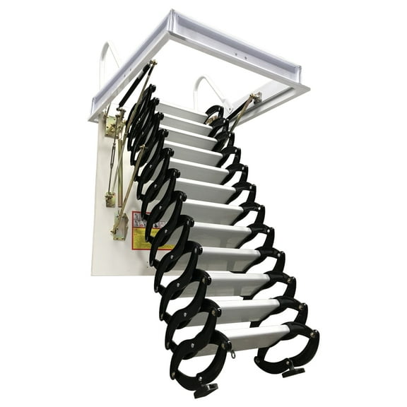 INTSUPERMAI Ceiling Mounted Attic Folding Ladder Loft Stairs 12 Steps Black