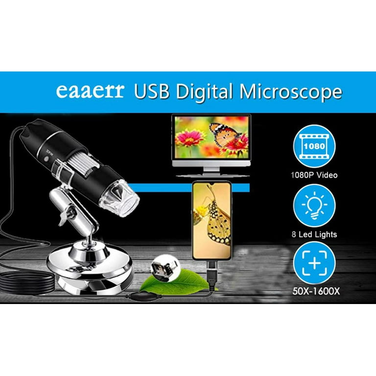 Digital Microscope Camera with Stand Ideal Compatible 1600 times digital  microscope Magnifying glass USB microscope,,F111786 