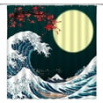 thumbnail image 4 of Moon Shower Curtain Great Wave Full Moon Hokusai Amazing Galaxy Star Sky Night Scene Japanese Great Wave of Kanagawa Ocean Boat Japan Mount Fuji Fabric Bathroom Curtain Set with Hook72"WX72"H, 4 of 4