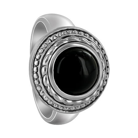 Onyx Jewelry Gemstone Rings - Gem Avenue 925 Sterling Silver Braided Design Round Black Onyx Ring