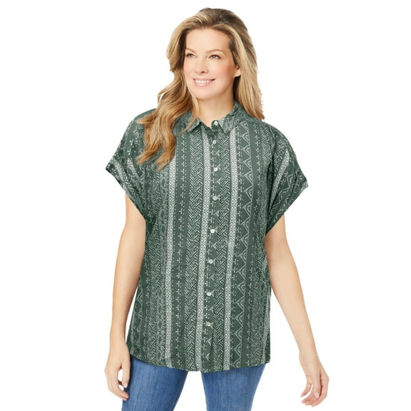 Woman Within Plus Size Relaxed Campshirt