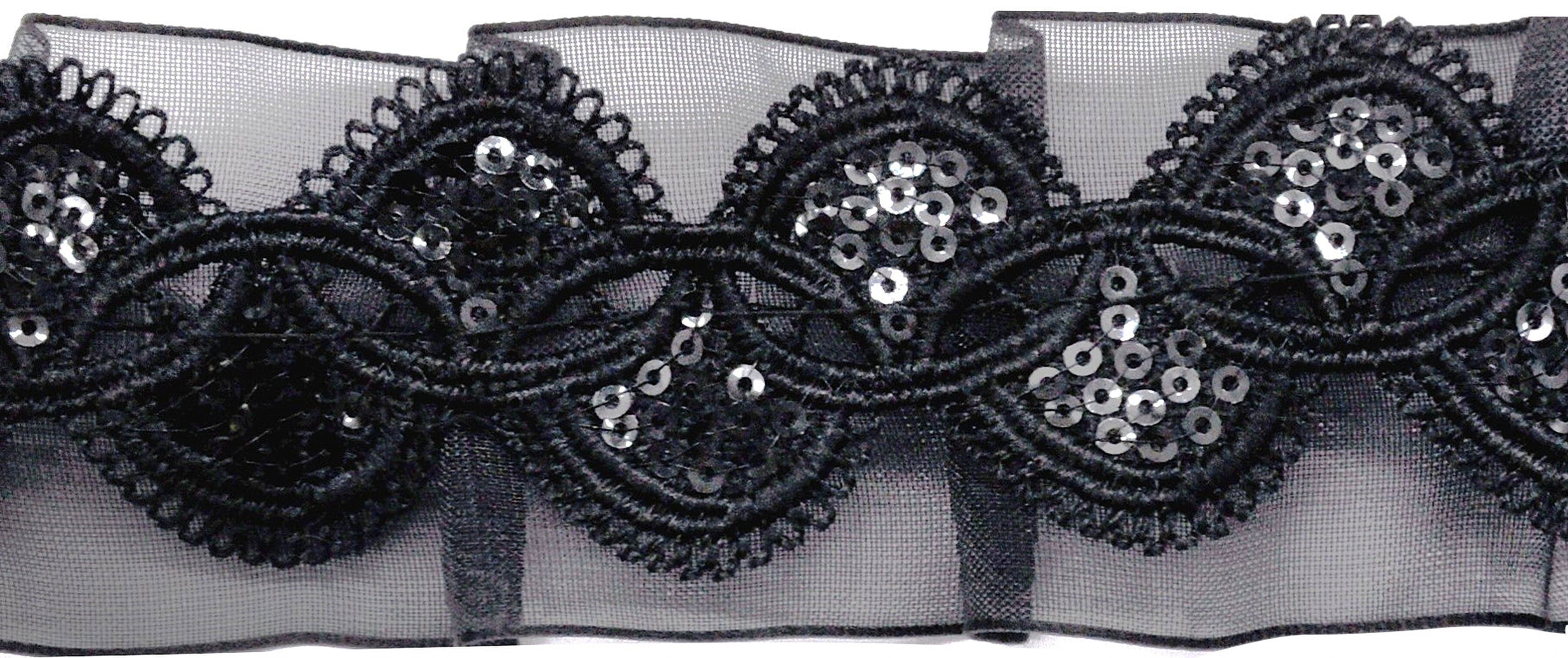 Belagio Enterprises - 1 1/2" Width Gathered Lace with Sequins (10 Yard Roll) - BRL-800-02 Black