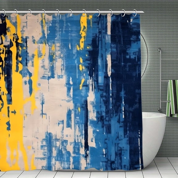 Blue And Yellow Pattern Shower Curtain 70.8x70.8 Inch,Bathroom Shower Curtain,Home Waterproof Fabric Shower Curtain Bathtub Decor with Hooks