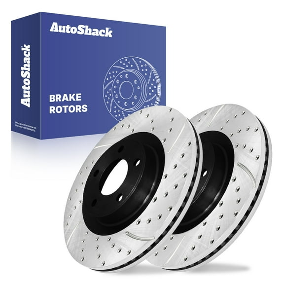 AutoShack 12.6" (320 mm) Front Vented Drilled & Slotted Brake Rotors E-Coated | Replacement for 2007-2015 Ford Edge 2007-2015 Lincoln MKX | 2-PC Set | ShadowGuard