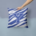 thumbnail image 2 of Letter Y Initial Tiger Stripe Blue and White Fabric Decorative Pillow, 2 of 4