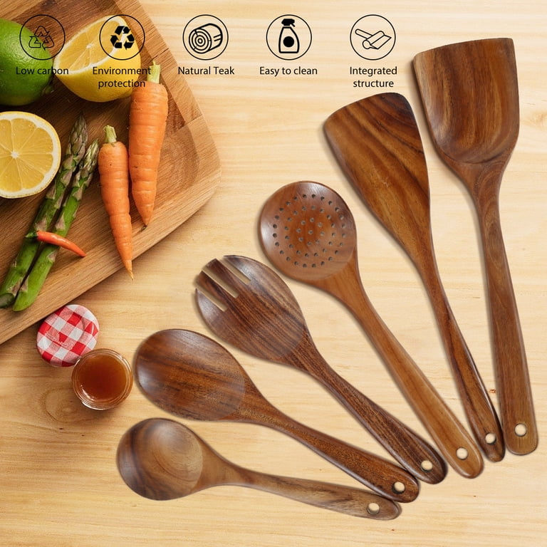 Lieonvis 6 Pcs Wooden Spoons for Cooking,Smooth Finish Teak Wooden