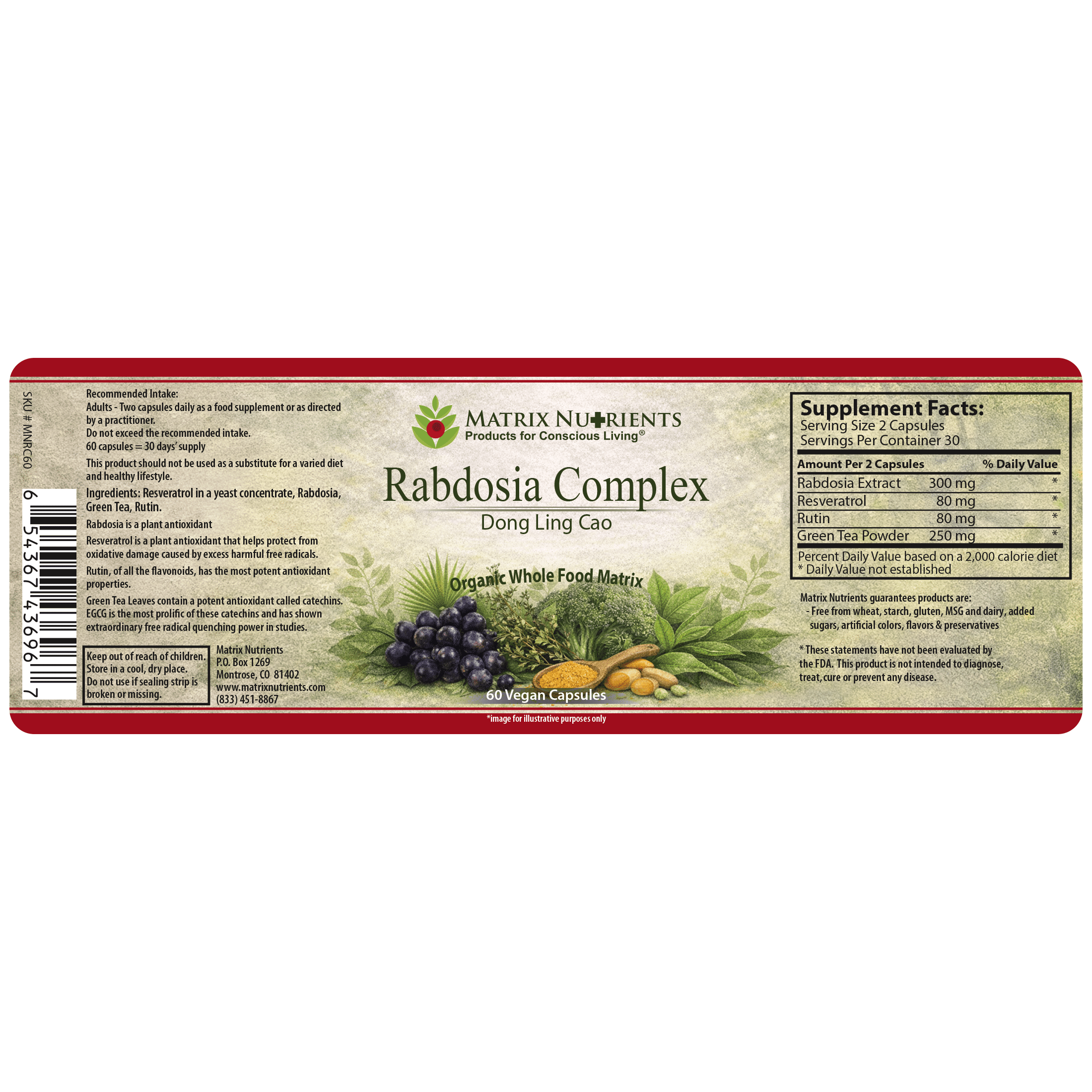 RABDOSIA Complex - Highly Potent Antioxidant for Maximum Cell Protection! - 100% Natural Ingredients: Rabdosia Extract, Green Tea, Resveratrol, Rutin - Vegan Capsules (60ct)