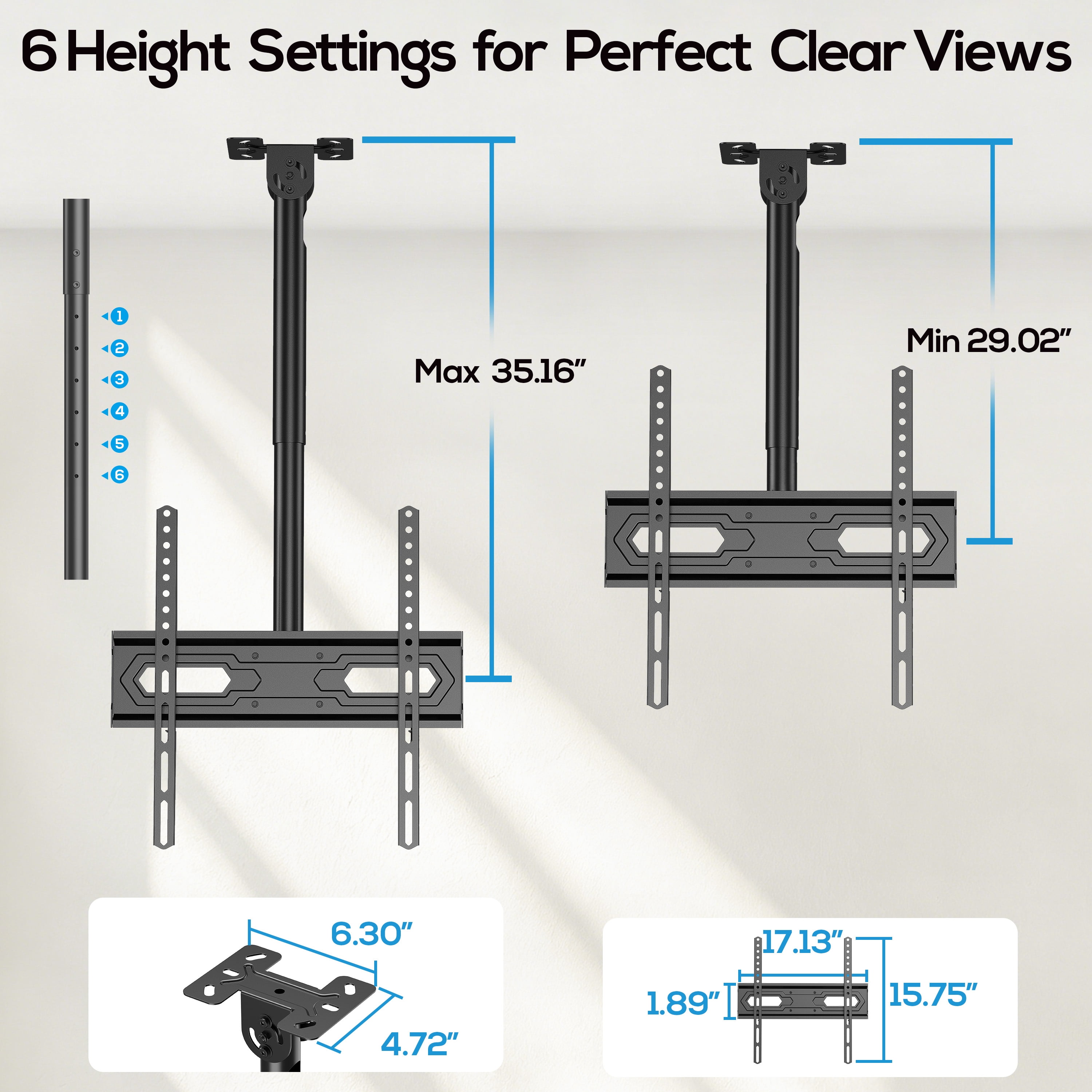 USX MOUNT Ceiling TV Mount for 26-74 inch TVs & Supports up to 110 Lbs, 360° Swivel, 6 Adjustable Height Setting, Full Motion TV Wall mount Max VESA 400x400mm