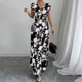thumbnail image 6 of JoveMarine Summer Dresses for Women 2026 Floral - Print V-Neck Long Waist Cinching Flowy Maxi Dress with Elastic Back for Beach Resort,Black L, 6 of 7