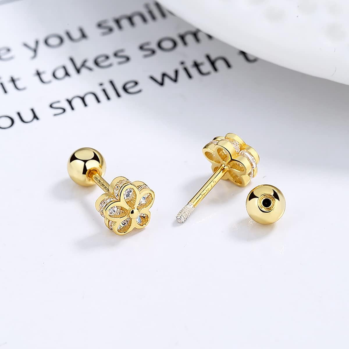 Gold Stud Earrings 925 Sterling Silver 18K Gold Plated Cubic Zirconia Screw Back Cute Hypoallergenic for Women Jewelry Gift Mother's Day