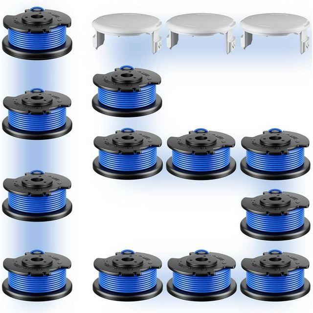 15 Pcs AC14RL3A Replacement Weed Wacker String for Ryobi One+, 0.065'' String Trimmer Refill and AC14HCA Cover Cap Compatible with Ryobi 18v, 24v, and 40v Cordless Trimmers (12 Spools+3 Caps)