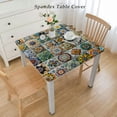 thumbnail image 2 of BANET Fitted Tablecloth Rectangle, Elastic Table Cover, Mediterranean Floral Print Polyester Party Table Cloths, The Ultimate Protection for Your Table White, 2 of 7