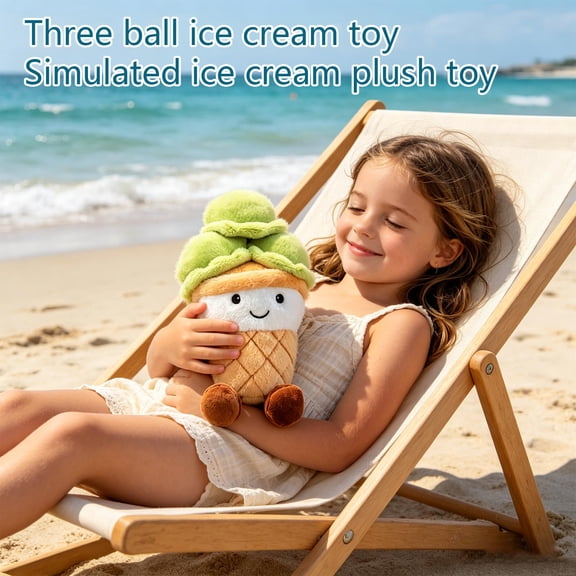 Smiling Ice Cream Stuffed Figurine, Home Decor Gifts, Pink Room Decor Aesthetic, Ice Cream Social Decorations, Fluffy Simulation Waffle Cone Ice Cream Plush with Tiny Fuzzy Feet,