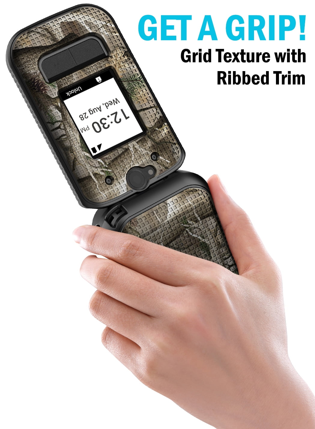 Nakedcellphone Case and Belt Clip Combo for Sonim XP3plus 5G Flip Phone (XP3 Plus X320, 2025), Textured Hard Cover and Holster/Holder - Bush Camo