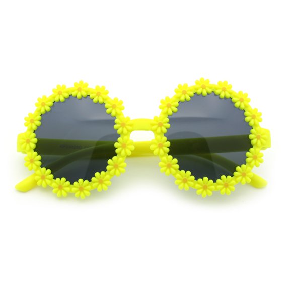 Girls Kids Daisy Flower Rim Round Circle Plastic Cute Lolita Sunglasses Yellow