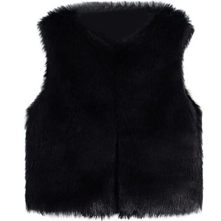 

DNDKILG Toddler Baby Girl s Open Front Thicken Outerwear Children Sleeveless Fall Winter Faux Fur Vest Jackets Black 1Y-7Y