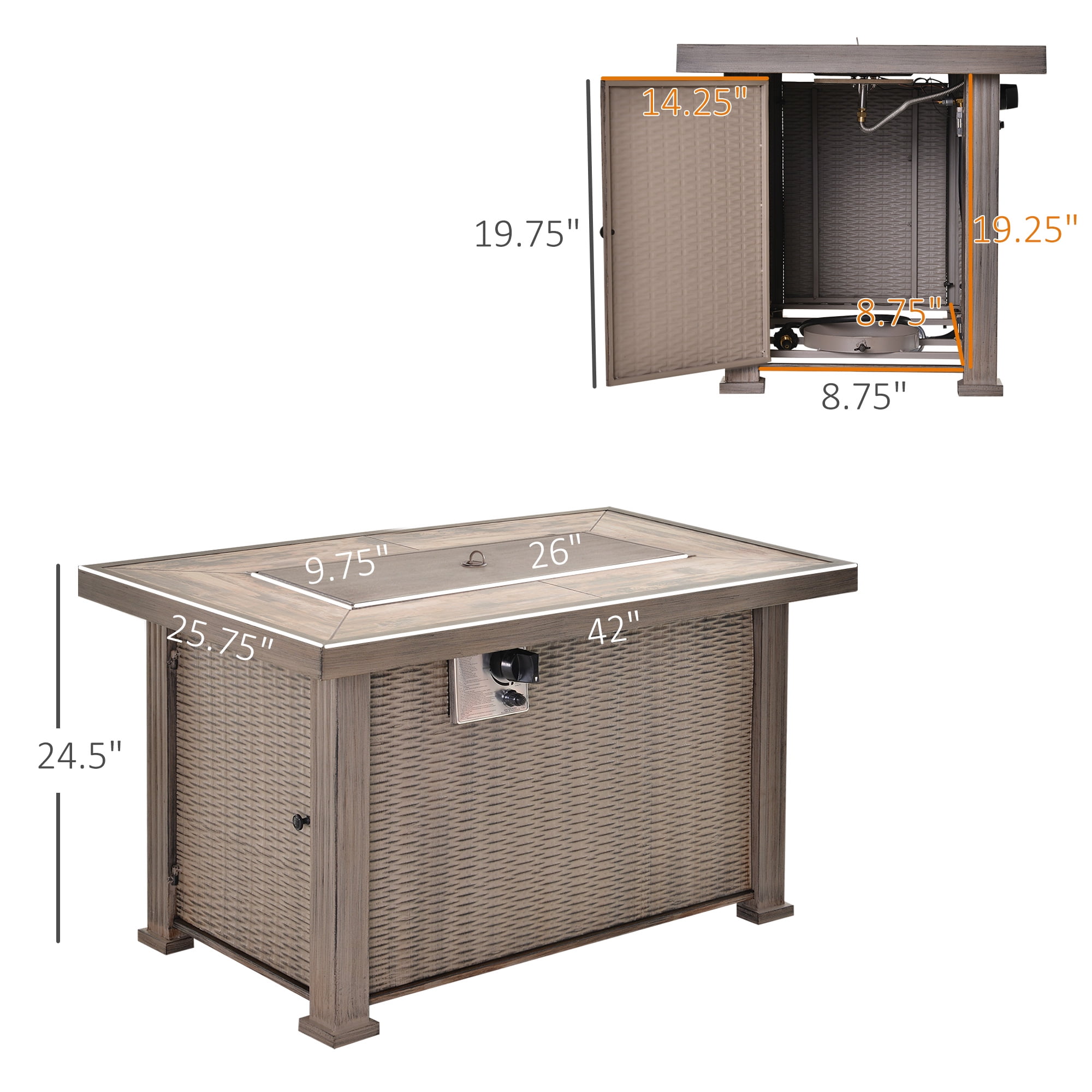 Aimee Lii 50,000 BTU Auto-Ignition Gas Fireplace Fire Pits, 42" Propane Fire Pit Table with Ceramic Tabletop, Steel Base, Lid, Lava Rocks and Cover, Gray