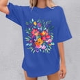 thumbnail image 4 of Graphic Tees for Women T-Shirts Women's Oversized Top Loose Short Sleeve T Shirt Style for Everyday Comfort and Casual Blue L, 4 of 5