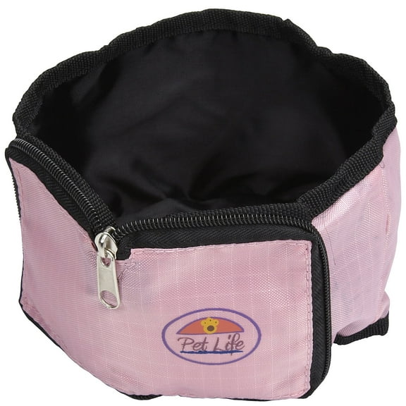 Pet Life ® Wallet Folding Waterproof Zippered Folding Pet Travel Cat and Dog Bowl