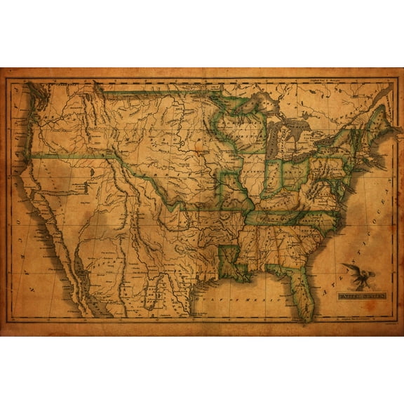 24x16in Photo Paper Antique maps, Photo Print Poster Vintage Historical Wall Map of the United States 1823.