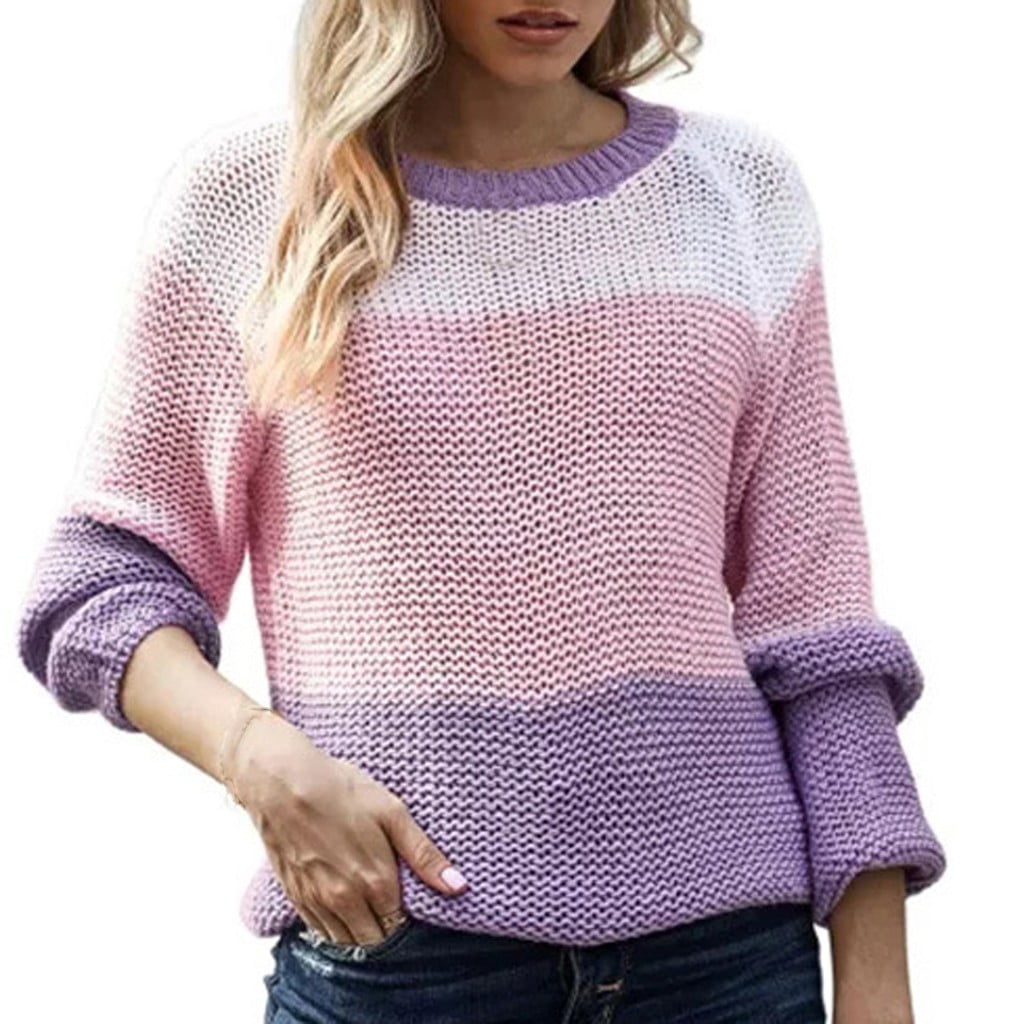 Ladies Fashion Long Sleeve Contrast Color Patchwork Knit Pullover Round  Collar Fall Winter Sweater Women Sweater Mock Neck Color Block Long Sleeve  Casual Knit Jumper Pullover Tops - Walmart.com