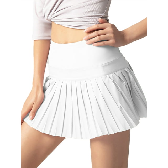 Diconna Jupe de Tennis Plissée pour Femmes Taille Haute avec Shorts Intégrés Jupe de Golf Fluide avec Poches