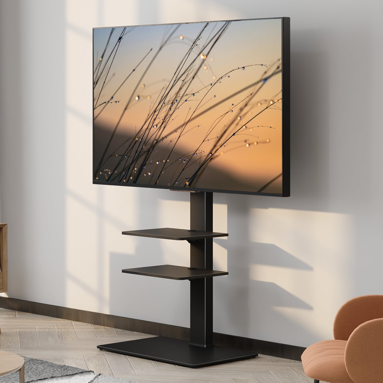 FITUEYES Floor TV Stand Mount with Swivel Bracket for TVs up to 65", Black