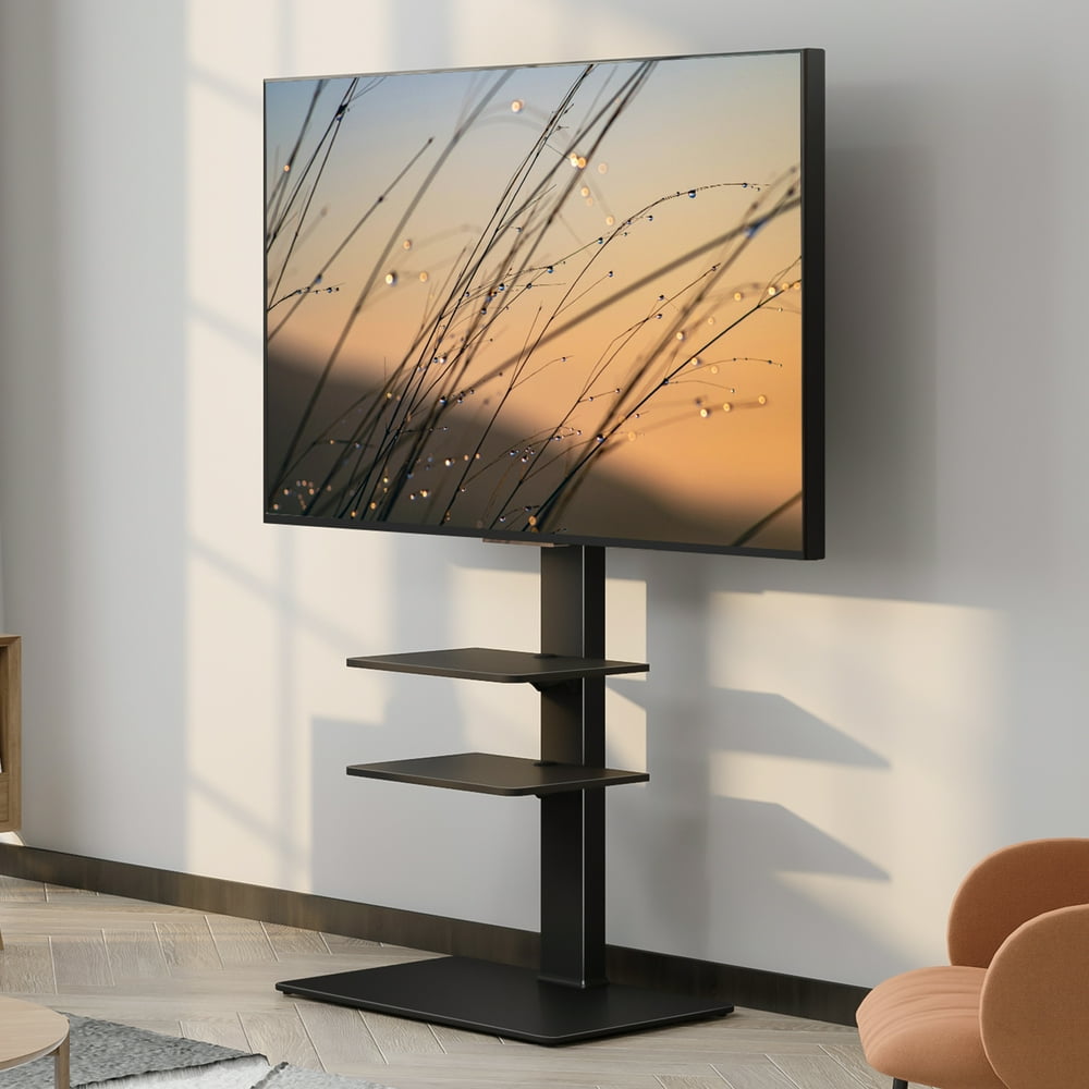 FITUEYES Black Floor TV Stand Mount with Swivel Bracket, Tall TV Stand