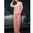 thumbnail image 7 of qolati Womens Two Piece Velvet Pajama Set qolati Long Sleeve Lounge Sets Button Down Shirts and Long Pants PJs Soft Sleepwear Set, 7 of 7