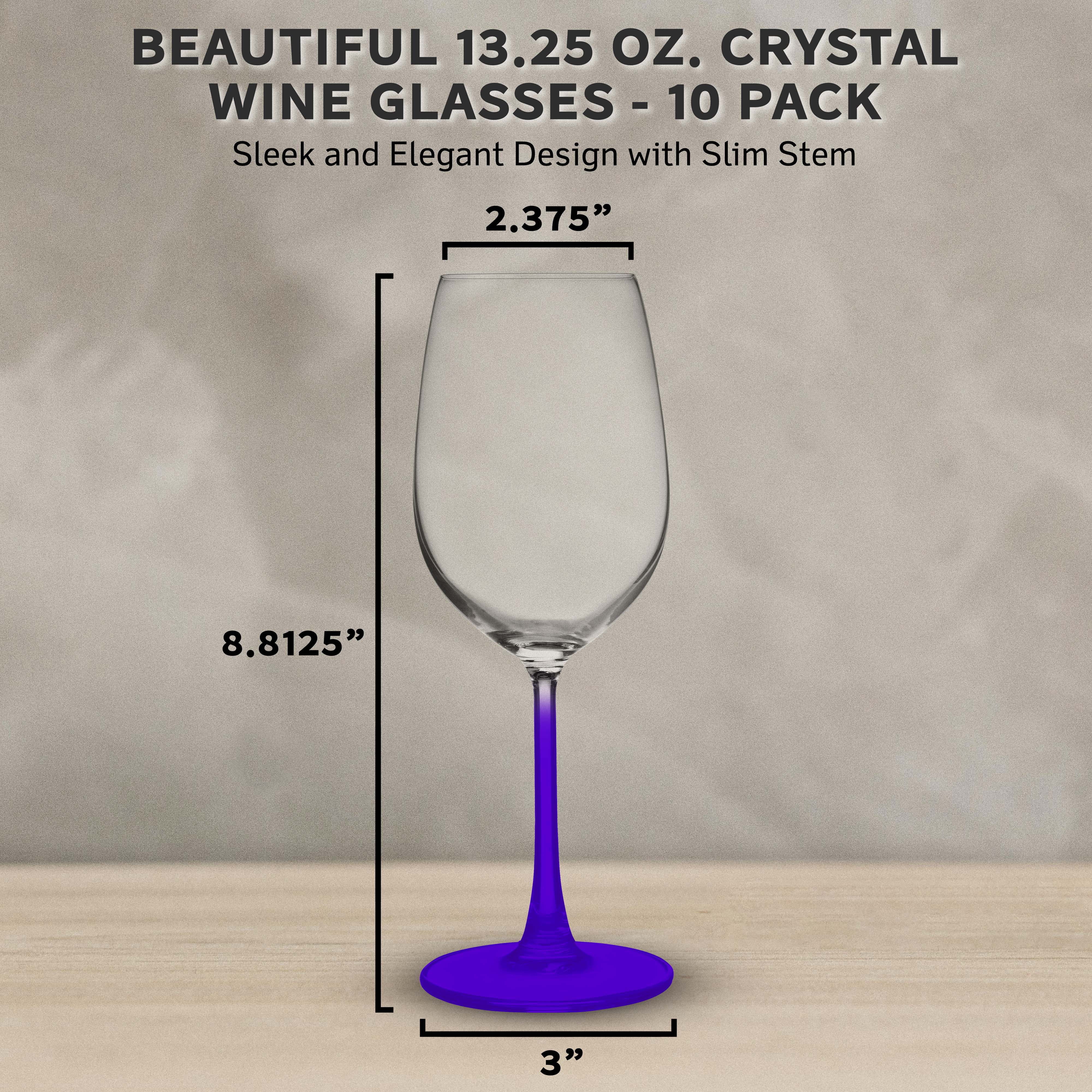 10 Crystal Wine Glasses Set, 13.25 oz. - Elegant, Lightweight, Barware - Purple