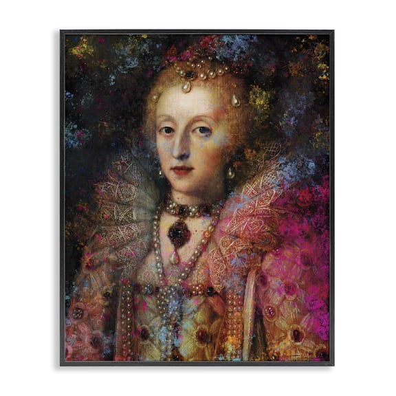 Stupell Industries Glam Dappled Royalty Renaissance Portrait Black Framed Giclee Art, 11 x 14, by Sarah Adams