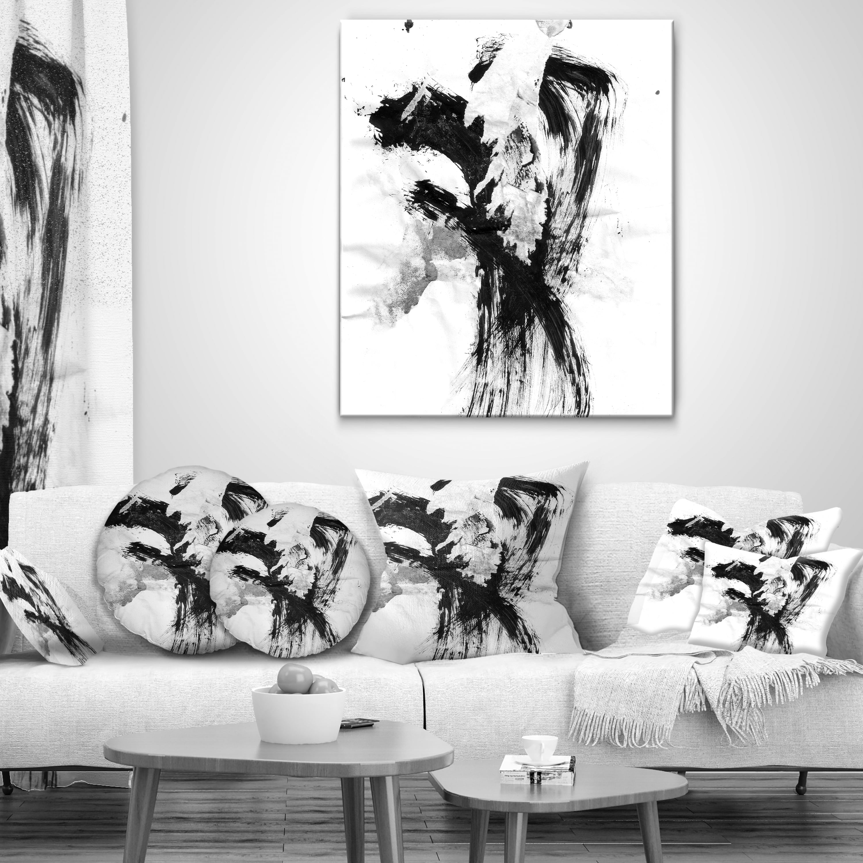 Designart Black Paint Stain - Abstract Throw Pillow - 12x20
