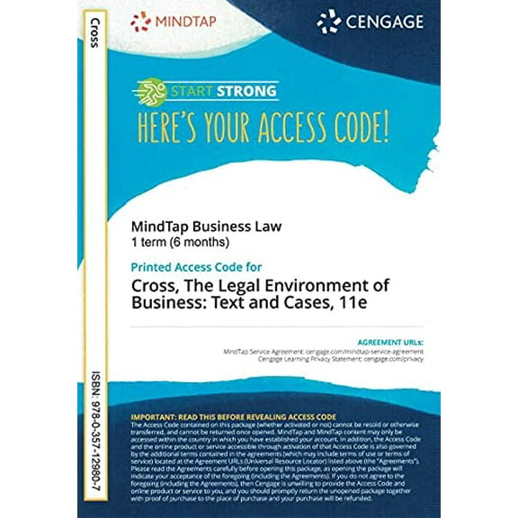 Legal Environment of Business - Mindtap 1 term (6 month) student access, 9780357129807, 0357129806, Paperback, 11 edition