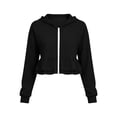 thumbnail image 2 of QIYAGBSA Hoodies for Women Zip Up Ruffle Hem Cropped Long Sleeve Sweatshirt with Ribbed Cuffs Casual Sportswear (Black, S), 2 of 2