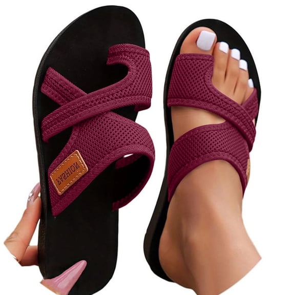 Sandals for Women Orthopedic Sandals Summer Comfort Arch Support Non Slip Wedge Flip Flops for Outdoor Walking Beach party Slippers,Wine,43