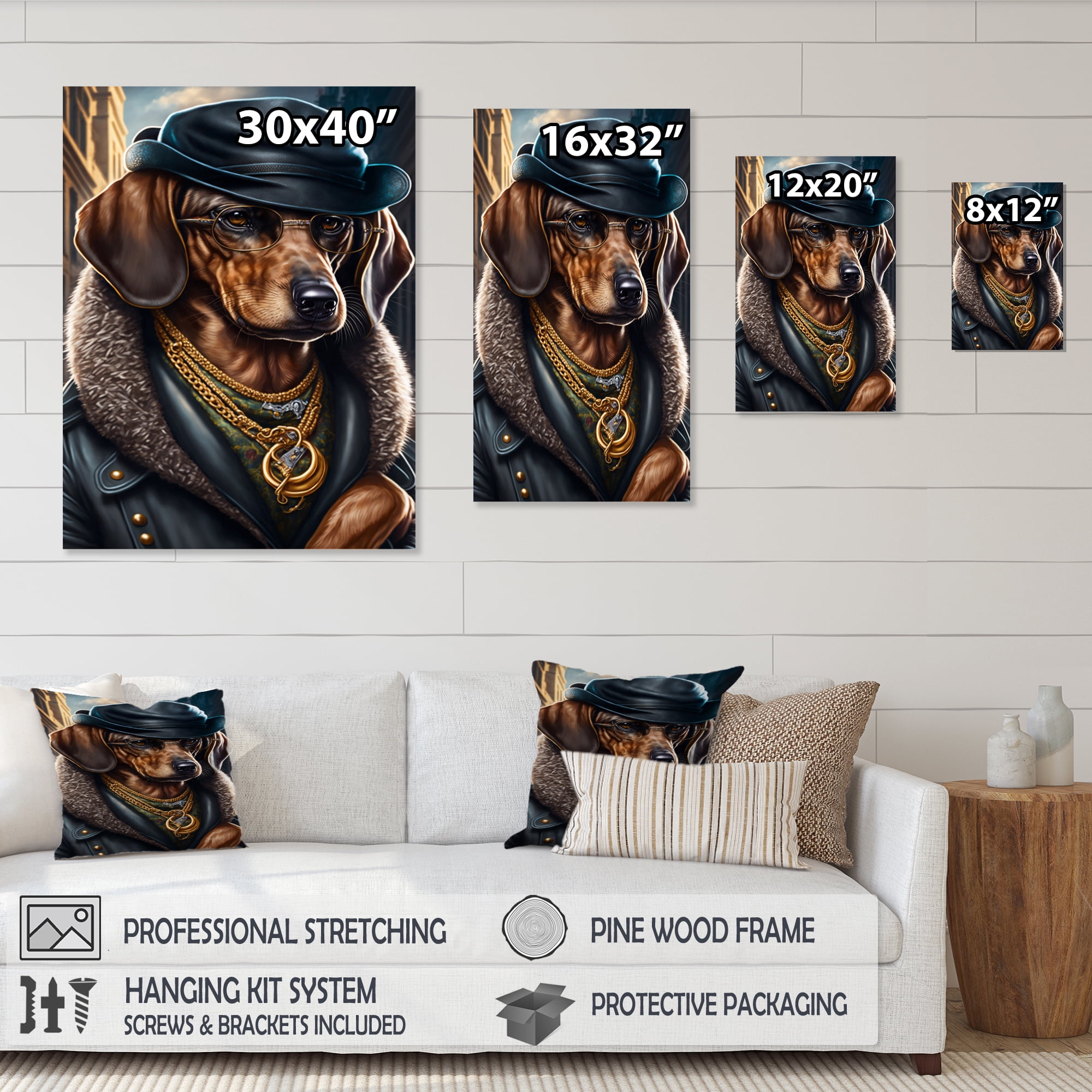 Designart Dachshund Gangster In NYC II Canvas Wall Art