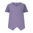 thumbnail image 3 of WIZUTIZ Tops Women's Flowy Elegant Loose Fit Tshirt Short Sleeve Fashion Solid T-shirt Cotton Soft V-Neck Tshirts Plus Cotton Linen Tee Tops Tunics Work Out Ladies Blouse Shirts Purple, 3 of 5