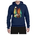 thumbnail image 2 of Trippy California Redwoods Forest Fox Silhouette | Mens Fashion Hooded Sweatshirt Graphic Hoodie, Navy, 3XL, 2 of 4