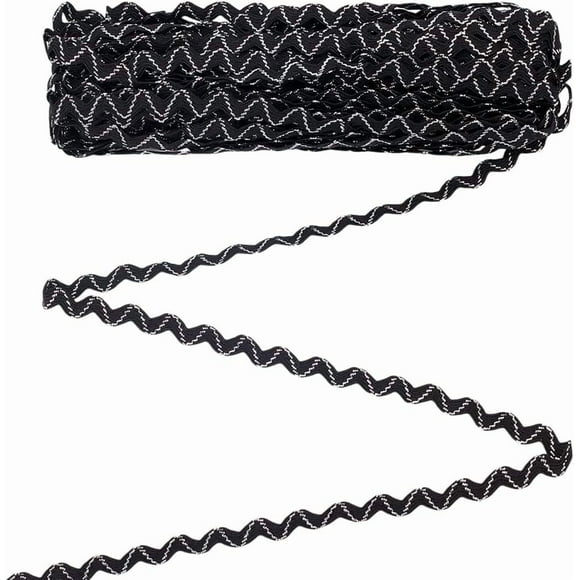 15 Yards Black Rick Rack Trim Ribbon 1/4 inch Wave Bending Fringe Trim Silverline Design Woven Zig Zag Ribbon for Sewing Clothes Gift Wrapping Home Party Decoration