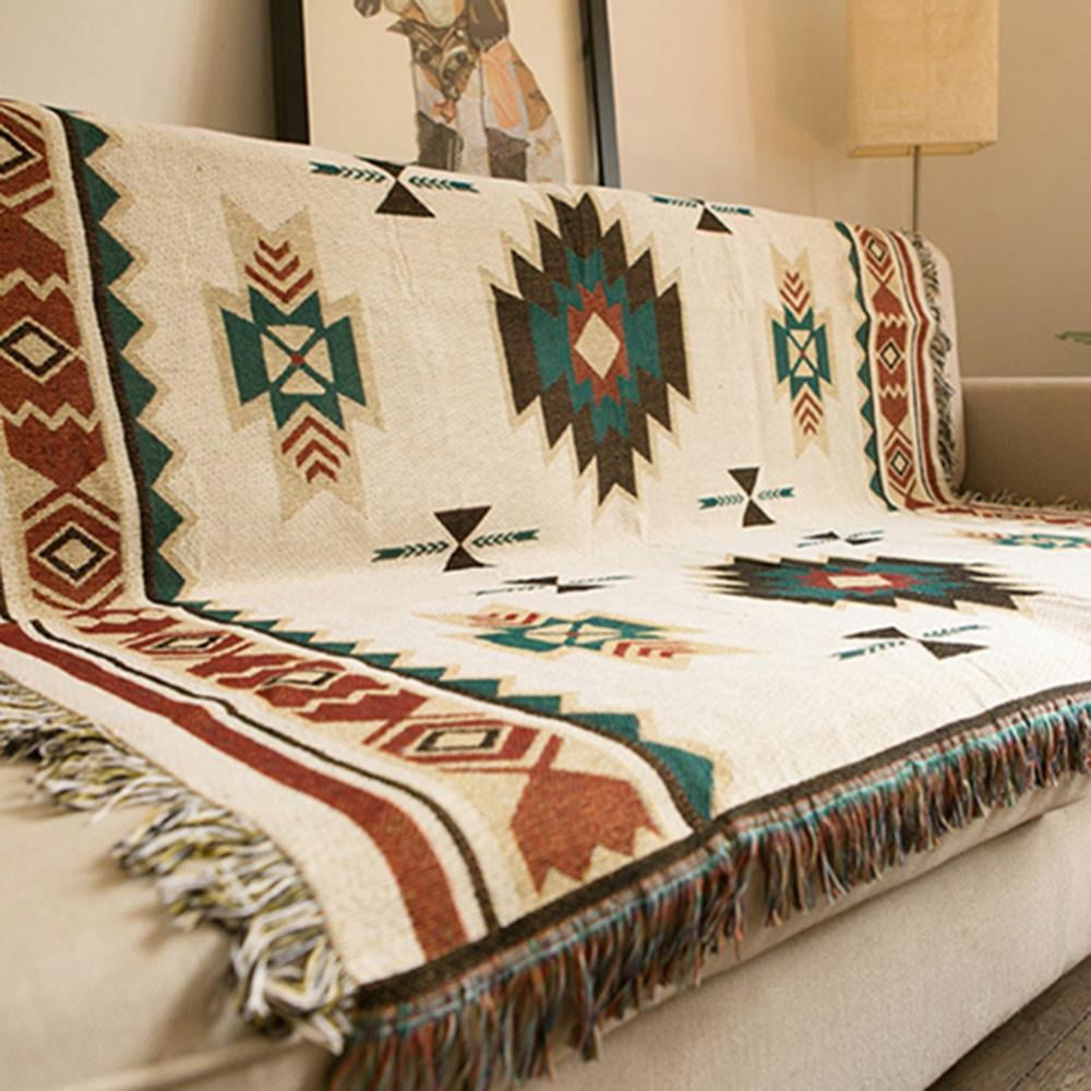 Luxury Dark Grey Beige Aztec Geometric ECO Cotton Soft Bed Sofa Blanket Throw 